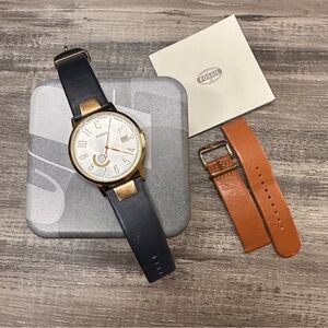 Fossil‎ ‘Vintage’ Muse ES3750 Wrist Watch Women 1 Brown & 1 Blue Leather Band